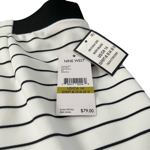 Nwt Macy’s Nine West Film Noir Stretch Pencil Skirt in Black and Ivory Stripe 14 - Picture 3 of 7